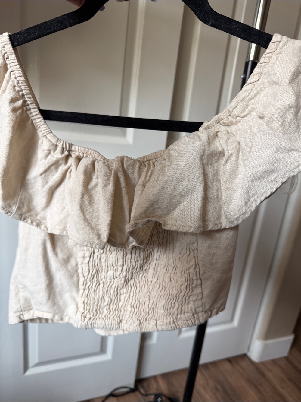 Off-Shoulder Cream Ruffle Tie-Front Top - Picture 3 of 3
